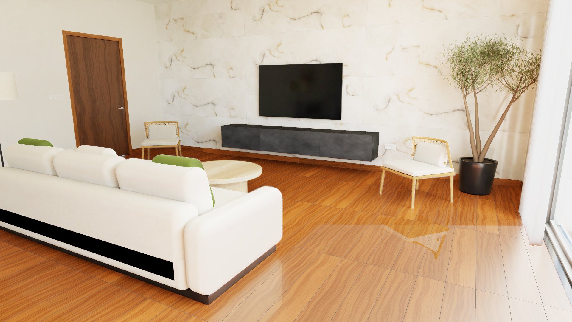 Noce Walnut laid in a rendered living room
