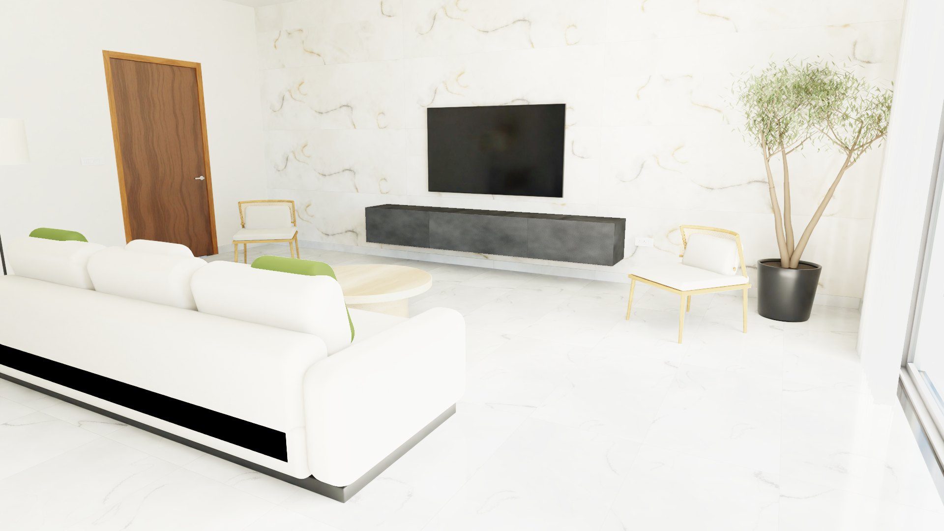 Statuario Venato laid in a rendered living room