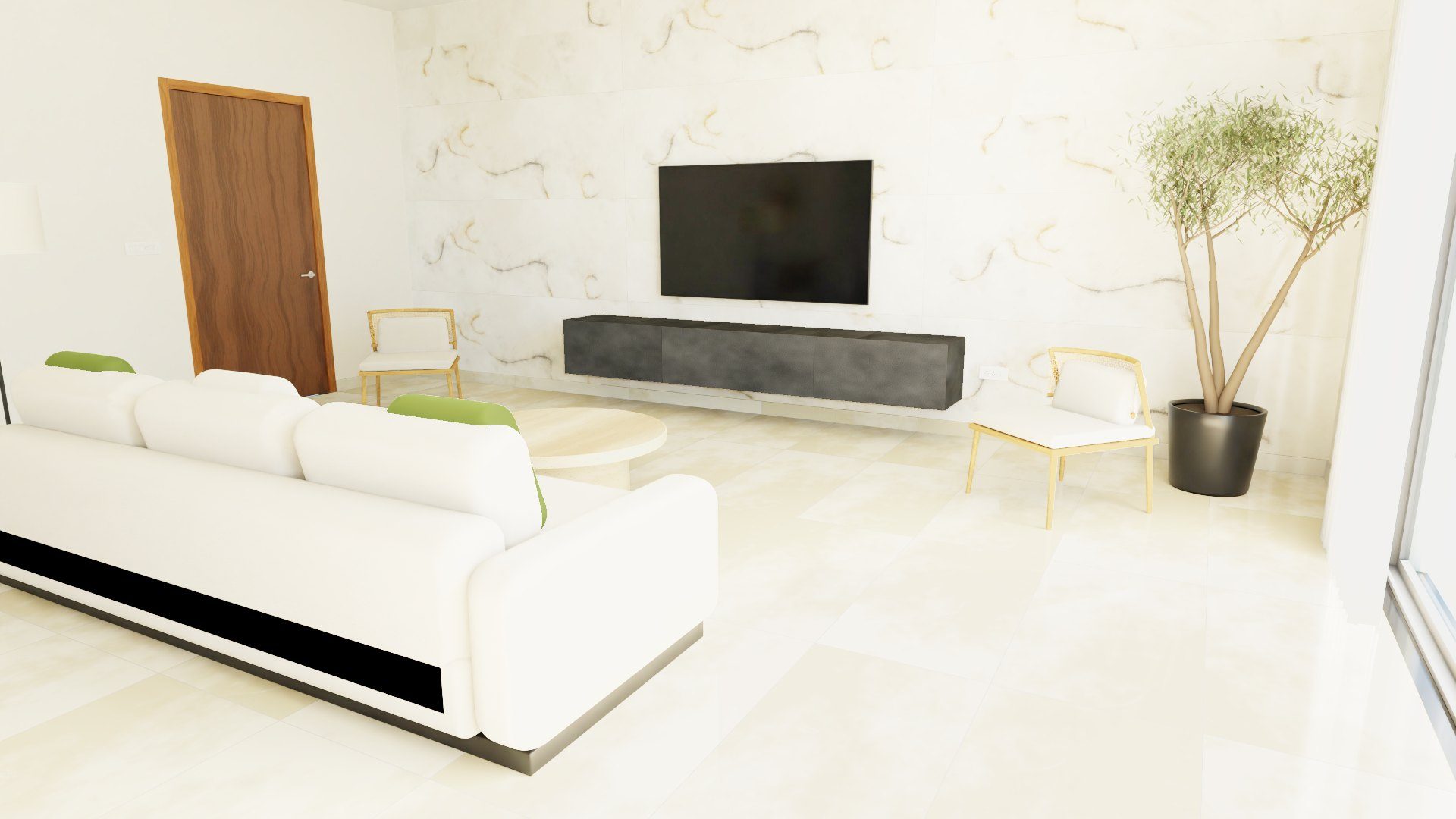 Crema Marfil laid in a rendered living room